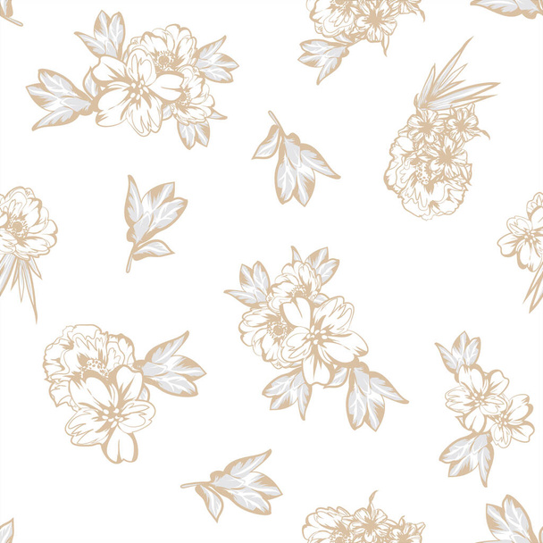 vector seamless pattern with brown linear flowers. design for textile and scrapbook - Διάνυσμα, εικόνα