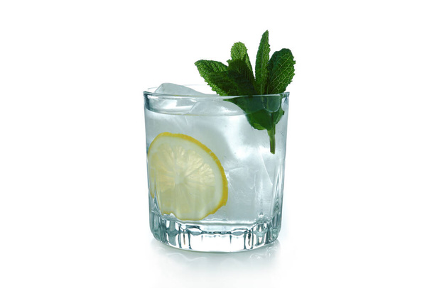 Glass of cocktail with lemon and mint isolated on white background - Φωτογραφία, εικόνα