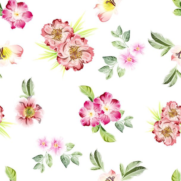 vector seamless pattern with colorful flowers. design for textile and scrapbook - Vecteur, image