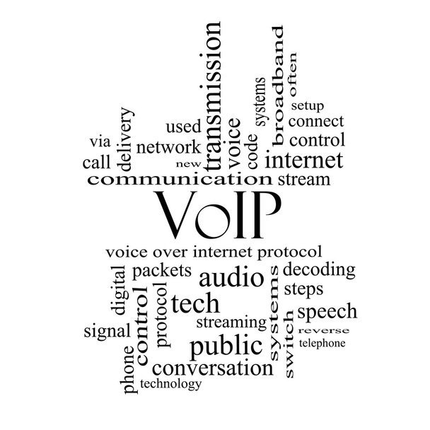 VoIP έννοια σύννεφο λέξη σε μαύρο και άσπρο - Φωτογραφία, εικόνα