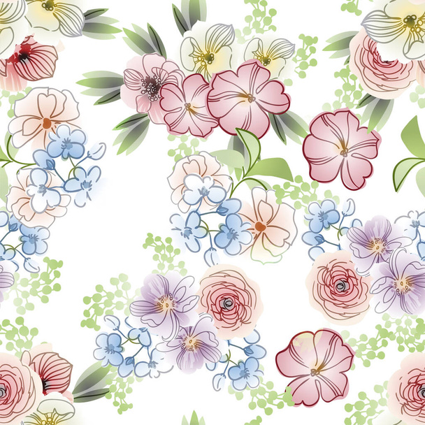 vector seamless pattern with colorful flowers. design for textile and scrapbook - Vector, Imagen