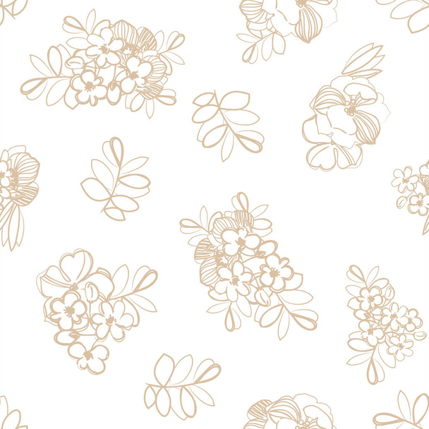 vector seamless pattern with brown linear flowers. design for textile and scrapbook - Vecteur, image