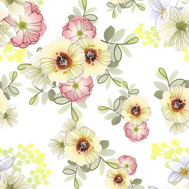 vector seamless pattern with colorful flowers. design for textile and scrapbook - Wektor, obraz