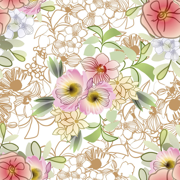 vector seamless pattern with colorful flowers. design for textile and scrapbook - Vettoriali, immagini