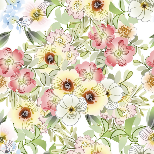 vector seamless pattern with colorful flowers. design for textile and scrapbook - ベクター画像