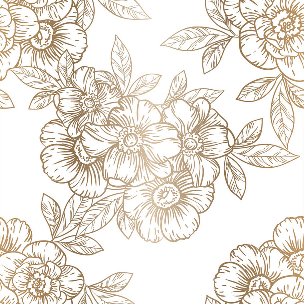 vector seamless pattern with brown linear flowers. design for textile and scrapbook - Vetor, Imagem