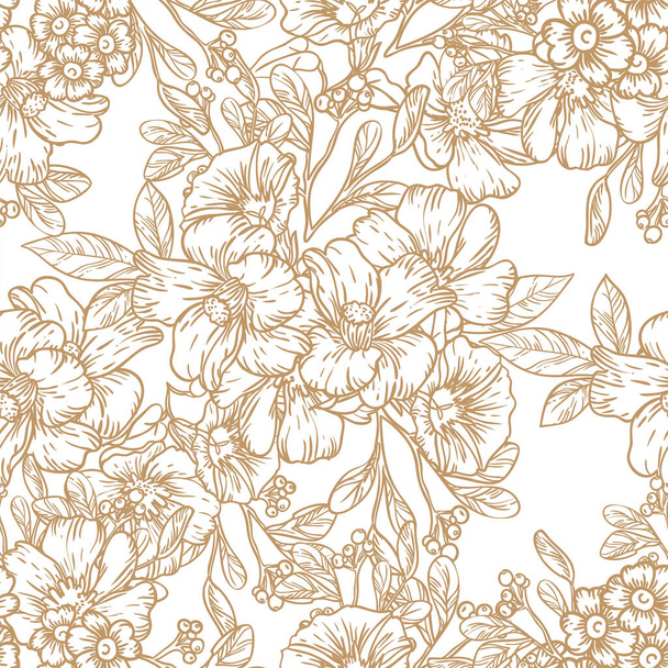 vector seamless pattern with brown linear flowers. design for textile and scrapbook - Vector, afbeelding