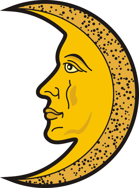 Moon with face. Heraldic sybol and tattoo. - Vector, Image