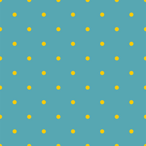Płynny wzór wektora z neonowymi żółtymi kropkami polki na niebieskim tle - Wektor, obraz