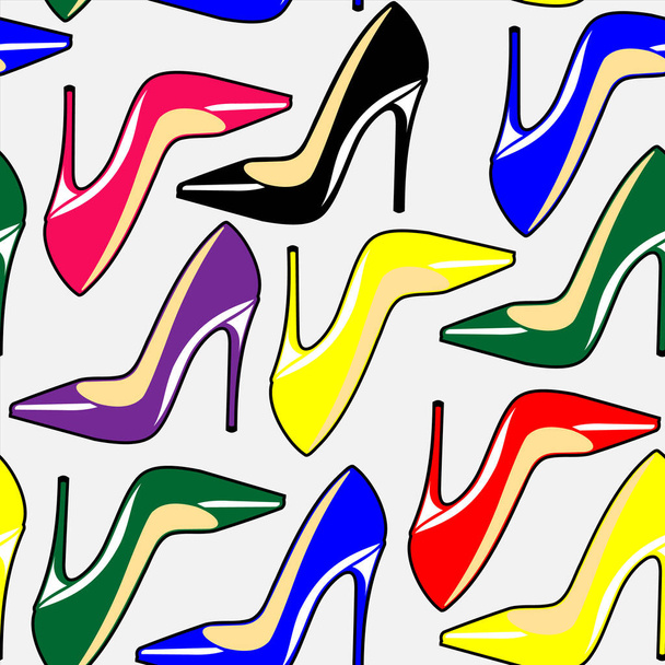 Fashion high-heeled shoes with a seamless pattern on a white background - Vektor, obrázek