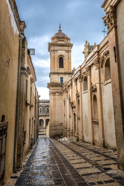 Rear view of Noto Cathedral in historic part of Noto city, Sicily in Italy - Photo, Image
