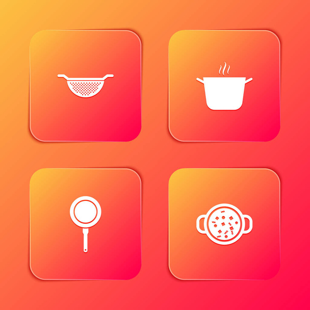 Set Kitchen colander, Cooking pot, Frying pan and soup icon. Vector. - Vektor, obrázek