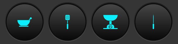 Set Mortar and pestle, Spatula, Electronic scales and Knife sharpener icon. Vector. - Vector, Imagen