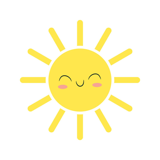 白い背景に隔離されたフラットデザインの笑顔漫画の太陽。ベクターイラスト. - ベクター画像