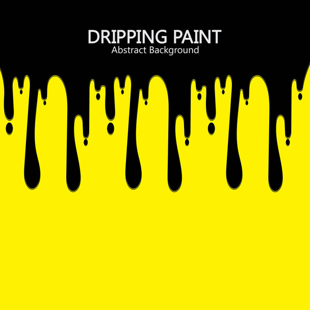 Encre noire goutte à goutte déversement de peinture fuyant sur fond jaune. Illustration vectorielle. - Vecteur, image