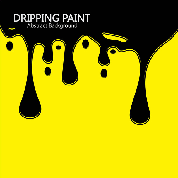 Black ink dripping  paint spill leaking on yellow background. Vector illustration. - Vector, Image