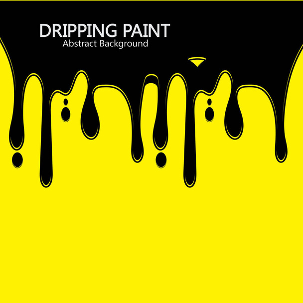 Inchiostro nero gocciolante fuoriuscita di vernice su sfondo giallo. Illustrazione vettoriale. - Vettoriali, immagini