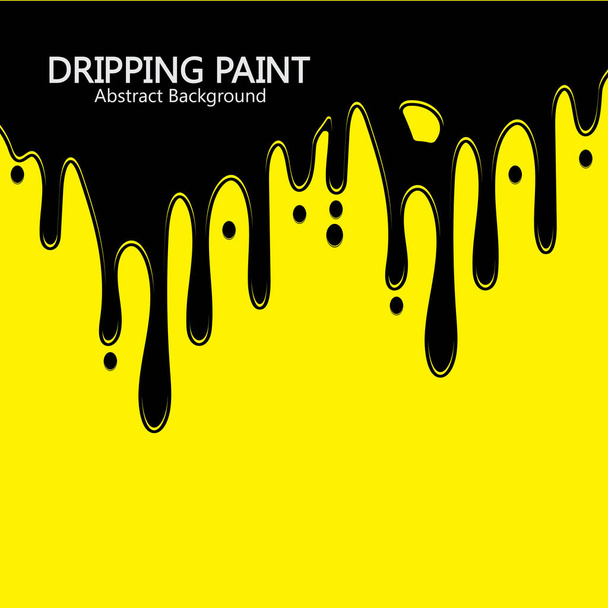 Black ink dripping  paint spill leaking on yellow background. Vector illustration. - Vector, Image
