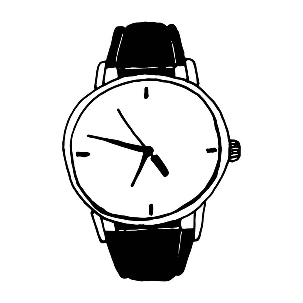 Náramkové hodinky černo-bílé ručně kreslené vektorové čmáranice izolované na bílém pozadí EPS10 - Vektor, obrázek