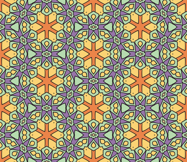 Abstract colorful doodle flower seamless pattern. Floral background. Mosaic, tile of thin line ornament. - Vettoriali, immagini