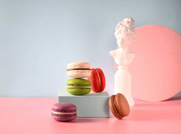 modern still life of macaroon on stands - Photo, Image