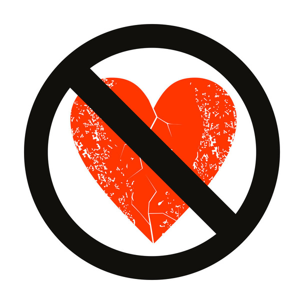 Vektorillustration eines roten Herzens und des verbotenen Zeichens. Entwurf für eine Anti-Valentin-Kampagne - Vektor, Bild
