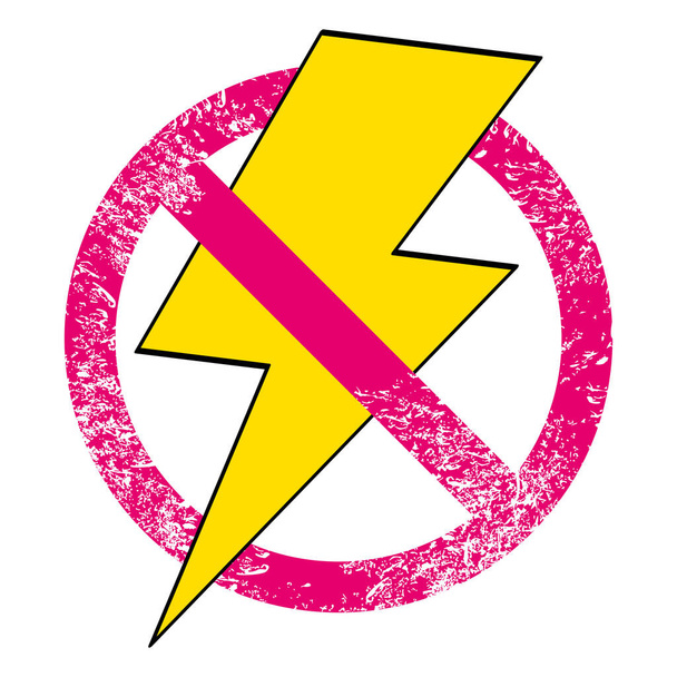 Ilustración vectorial del símbolo del rayo con signo prohibido aislado en blanco. Diseño para camisetas o carteles. - Vector, imagen