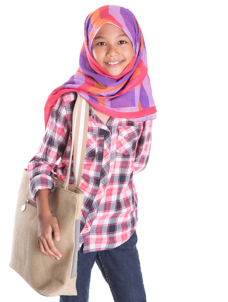 Escola muçulmana menina com saco de mão
 - Foto, Imagem