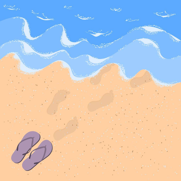 Flipflops mit menschlichen Fußabdrücken im Sand - Vektor, Bild