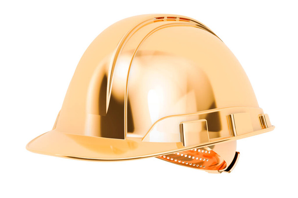 Golden hard hat, 3D rendering isolated on white background - Photo, Image