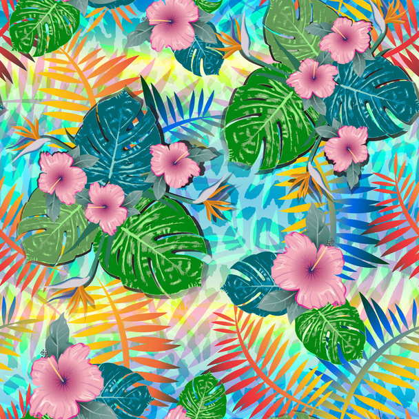 Monstera tropical leaf illustration. Vector banner. Seamless Pattern. - Vektor, Bild