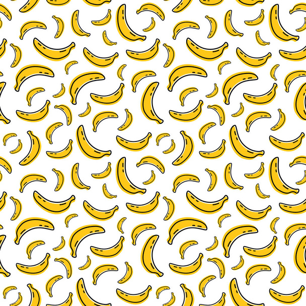 Banana icon seamless pattern. Vegetarian food symbol. Line label with yellow fill. Trendy silhouette sign graphic pictogram. Outline linear logo vector illustration isolated on white background - ベクター画像