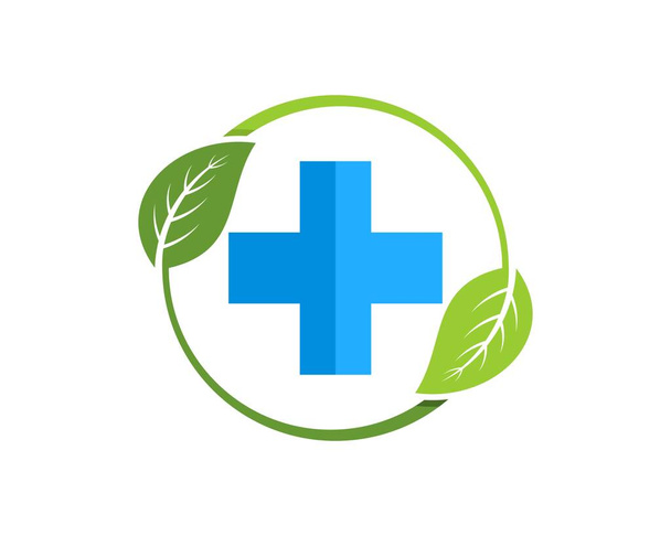 中に医療用の十字架の健康を持つ円形の自然葉 - ベクター画像