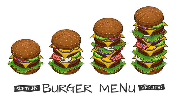 big burger, hamburger hand drawn vector illustration free hand sketch style - Vector, Image
