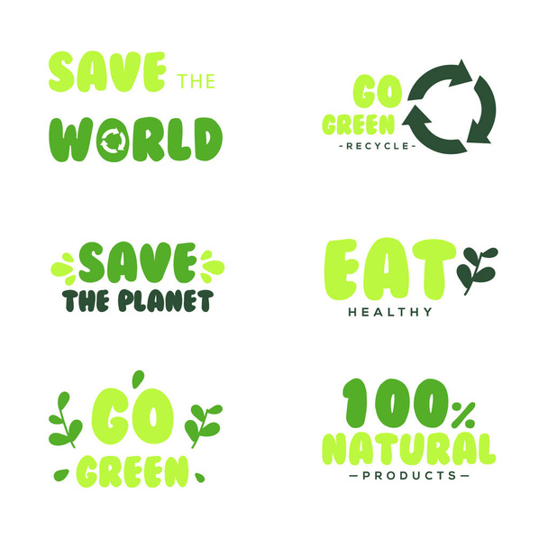 Go Green and Save the Planet Badge Collection ιδανικό για να φτιάξετε αφίσα - Διάνυσμα, εικόνα