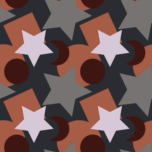 Seamless texture, pattern on a square background - colored geometric shapes - stars, circles, squares, crescents. Background for a site or blog, wallpaper, textiles. Packaging. - Vector, Image