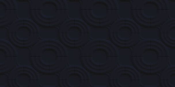 3D απεικόνιση. Αφηρημένο φόντο Ρεαλιστικοί ογκομετρικοί μαύροι κύκλοι διαφορετικών μεγεθών σε διαφορετικά επίπεδα με σκιά. Φουτουριστικό φόντο.3D εικονογράφηση. Μοριοσανίδες. - Φωτογραφία, εικόνα