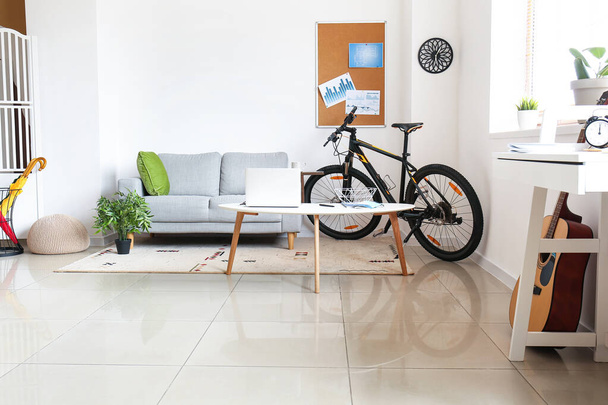Interieur van moderne woonkamer met fiets - Foto, afbeelding