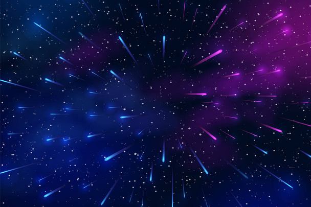 Fondo espacial horizontal con nebulosa realista, polvo de estrellas y estrellas. Cielo nocturno. Diseño web. Universo infinito. Ilustración vectorial de galaxia. Concepto de banner web - Vector, imagen