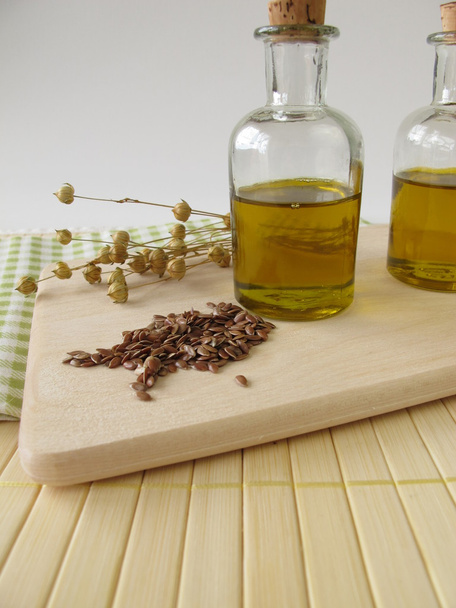 Linseed oil in small bottles - Photo, Image