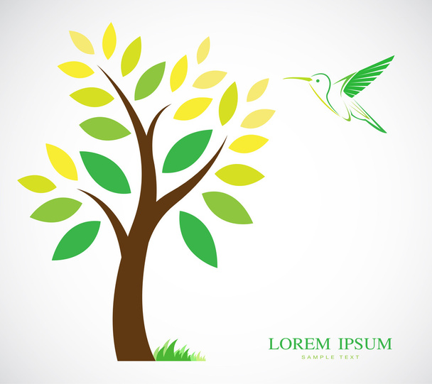Vector design of trees and hummingbird  - Vector, Image