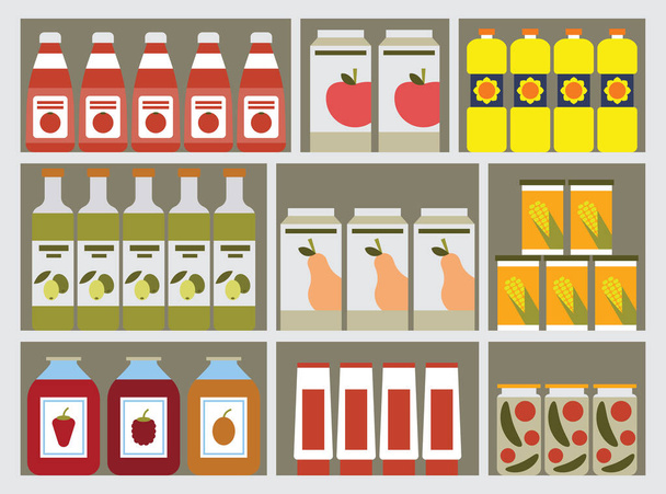Shelves with products in the shop - Vector, Image