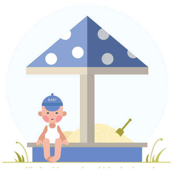 Kids activities - boy playing in the sandbox - Vector, Image