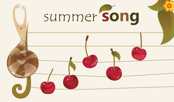 Song of summer - musical fruity background - Vector, Image
