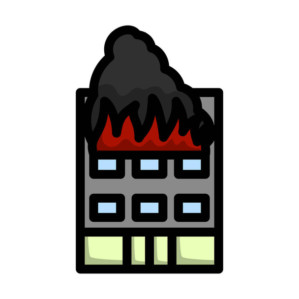 Hotel Building In Fire Icon. Esboço em negrito editável com design de preenchimento de cores. Ilustração vetorial. - Vetor, Imagem