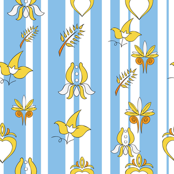 Vector bright blue breton stripes background Brittany celtic, Breton trational folklore symbols seamless pattern. Seamless pattern background - Vector, Image