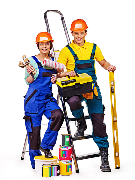 Couple builder  with construction tools. - Photo, Image