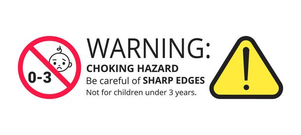 Erstickungsgefahr verboten Schild Aufkleber nicht geeignet für Kinder unter 3 Jahren isoliert auf weißem Hintergrund. - Vektor, Bild