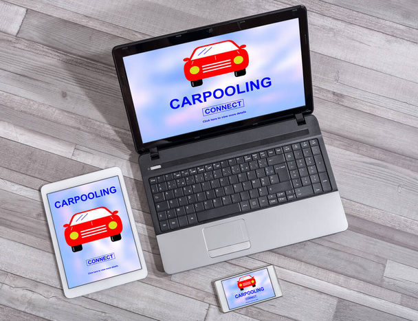 Carpooling concept shown on different information technology devices - Photo, Image