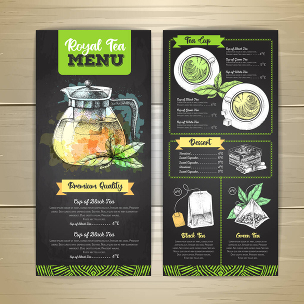 Chalk drawing artistic Restaurant Royal Tea menu design. Decorative sketch of teapot. Vintage style - Διάνυσμα, εικόνα